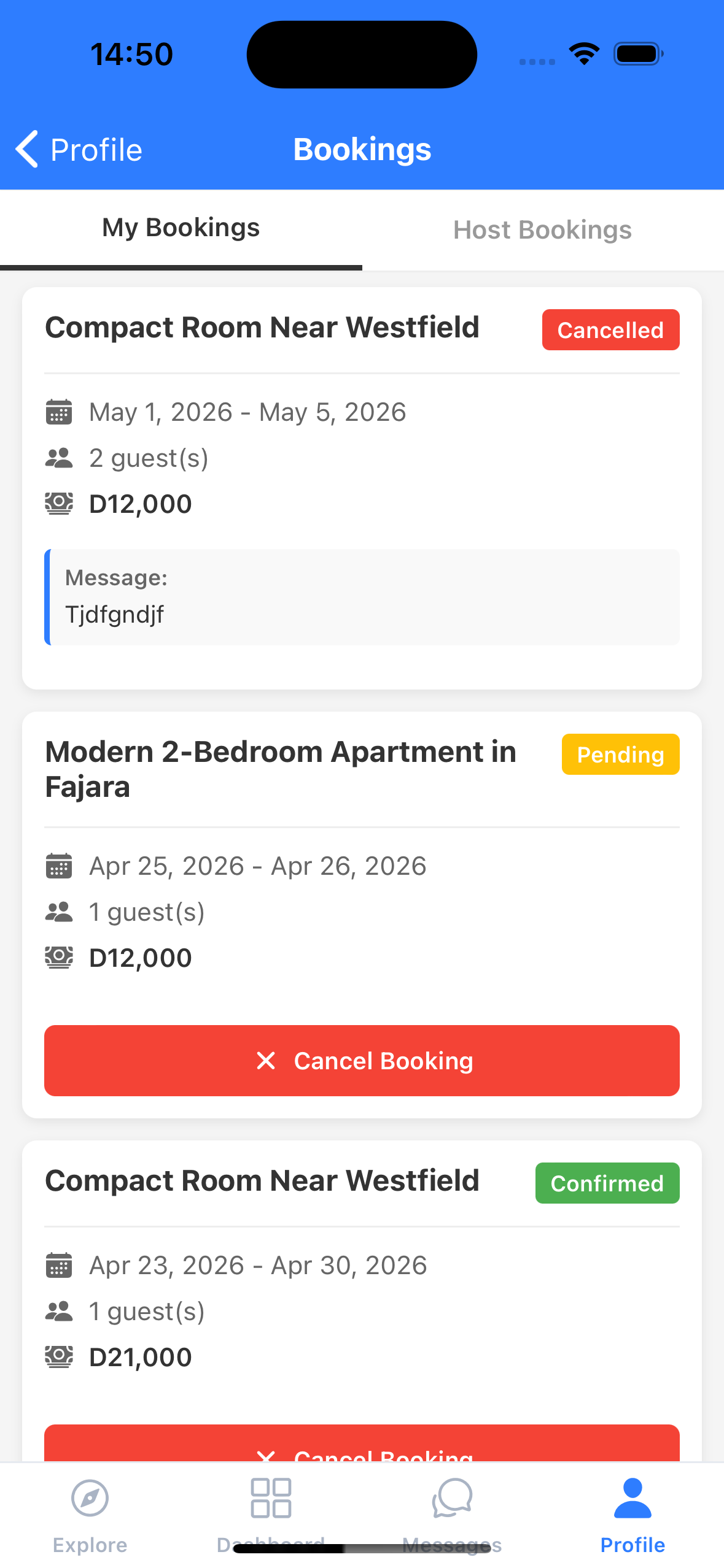 KerrFadia mobile app — My Bookings